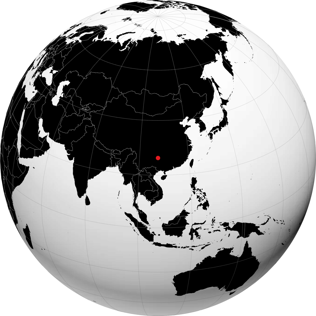 地球儀上の都匀市
