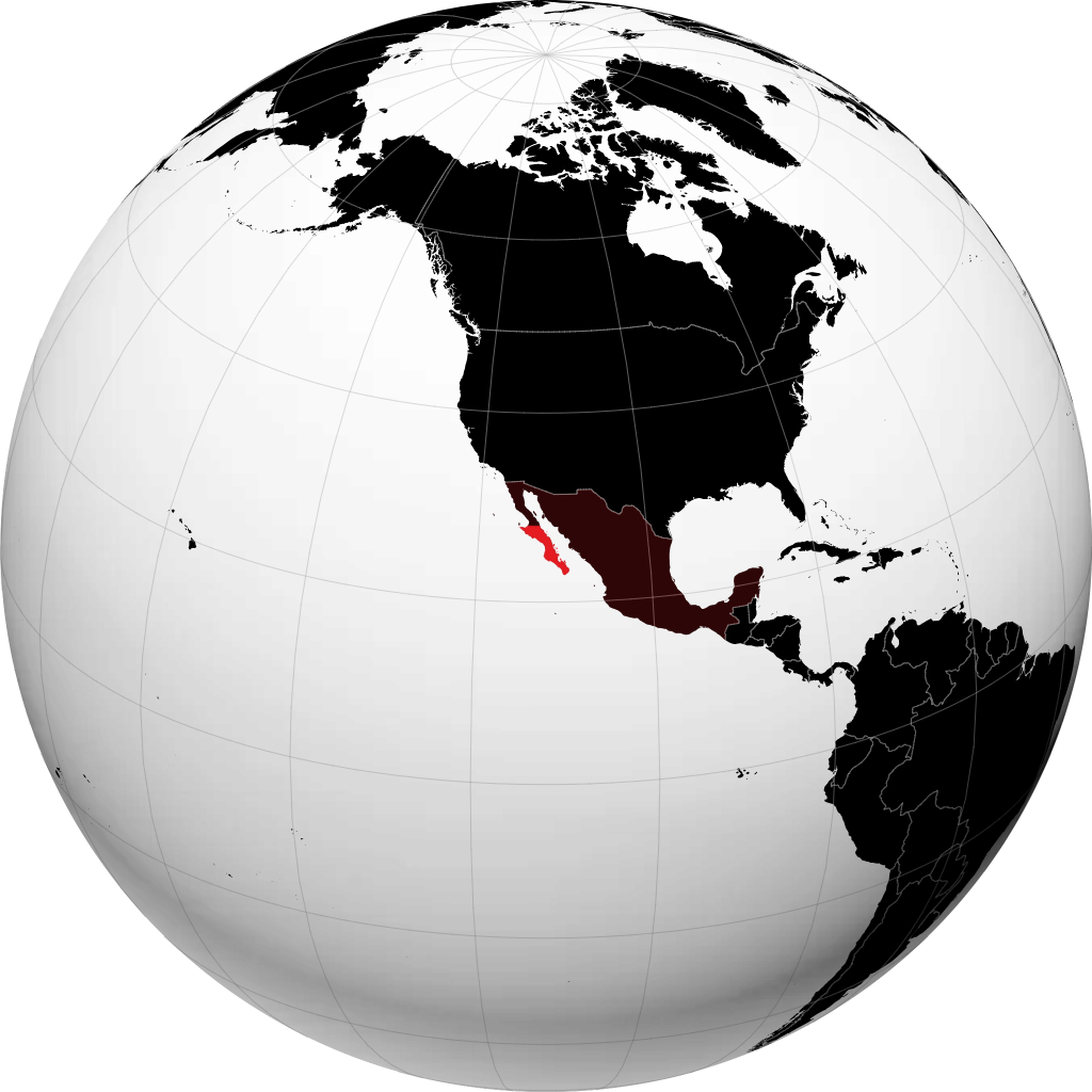 地球儀上のバハ・カリフォルニア・スル州