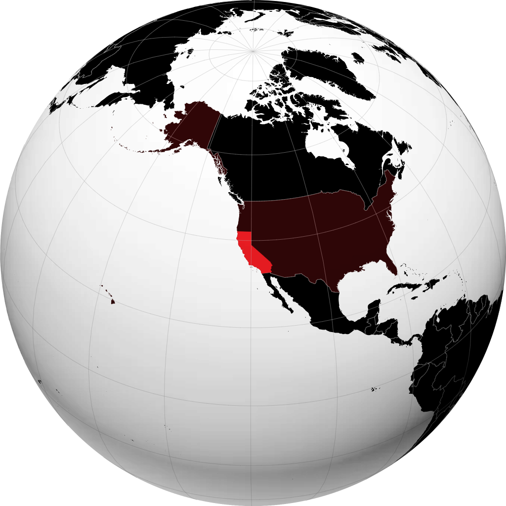 地球儀上のカリフォルニア州